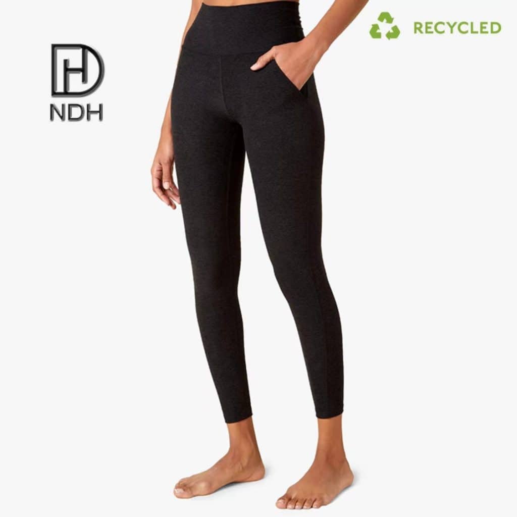 High Waisted 4 Neddle 6 Threads Pants with Pockets Black Lycra Leggings recycled