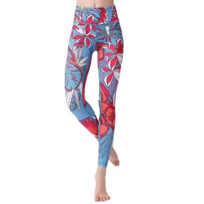 4 Needle 6 Threads Athletic High Waisted Recycled Spandex Placement Print Leggings