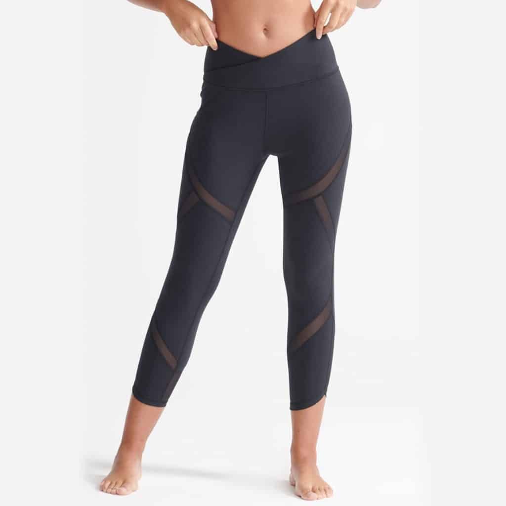 4 Needle 6 Threads Full-Length High Waisted Tummy Control Mesh Active Leggings