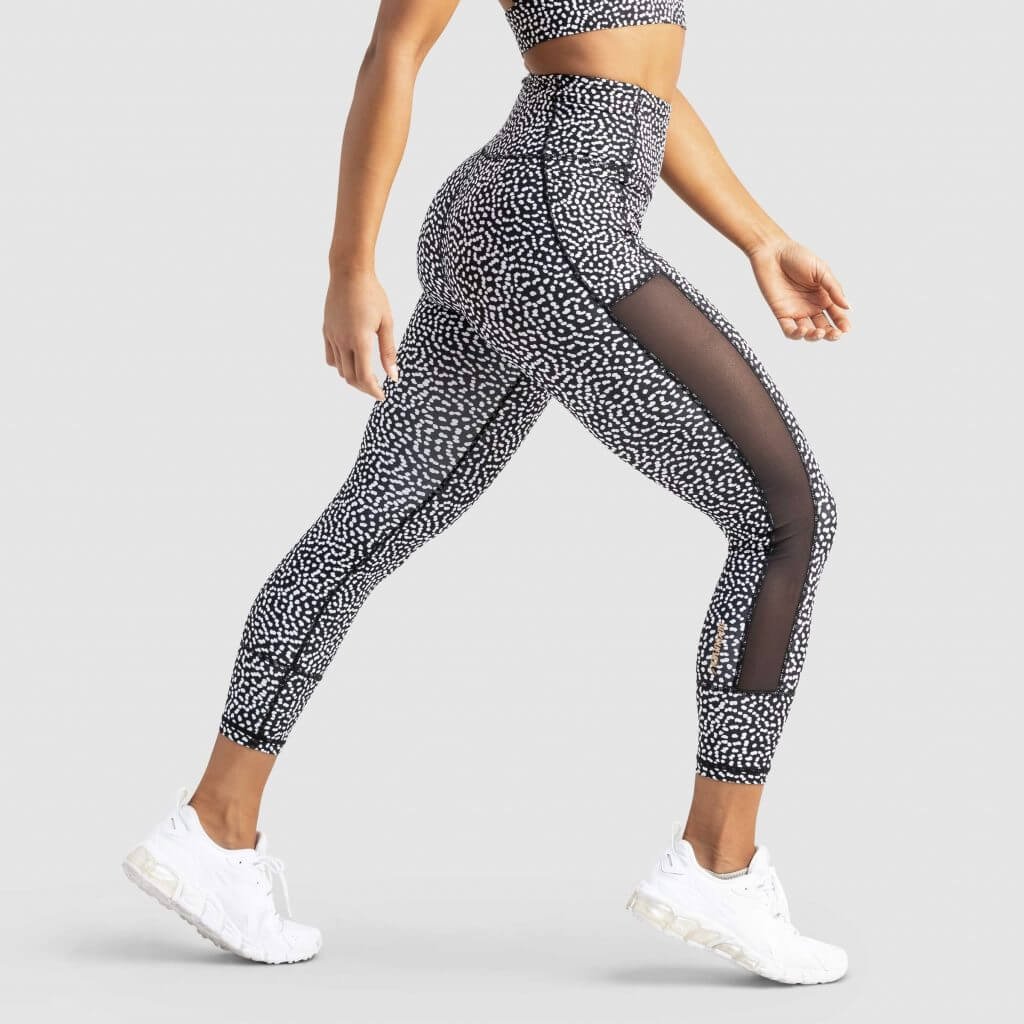 Black Dots Printed Flatlock Construction Recycled Spandex Printed Mesh Leggings