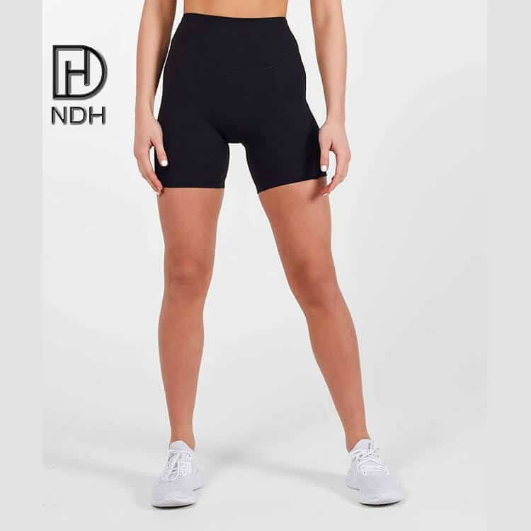 Black Lycra High Waisted Four-Way Stretch Interlock Seams Biker Shorts
