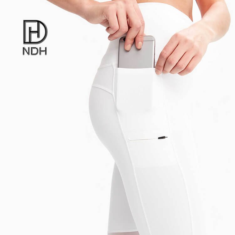 Flatlock Seams Gym Compression Athletic Sexy White Yoga Pants with Pockets