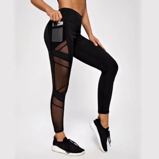 Full Length Compression Workout Yoga Mesh Leggings with Pockets