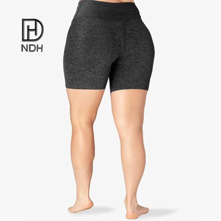 High Waisted 4 Needle 6 Threads Gym Compression Black Plus Size Biker Shorts