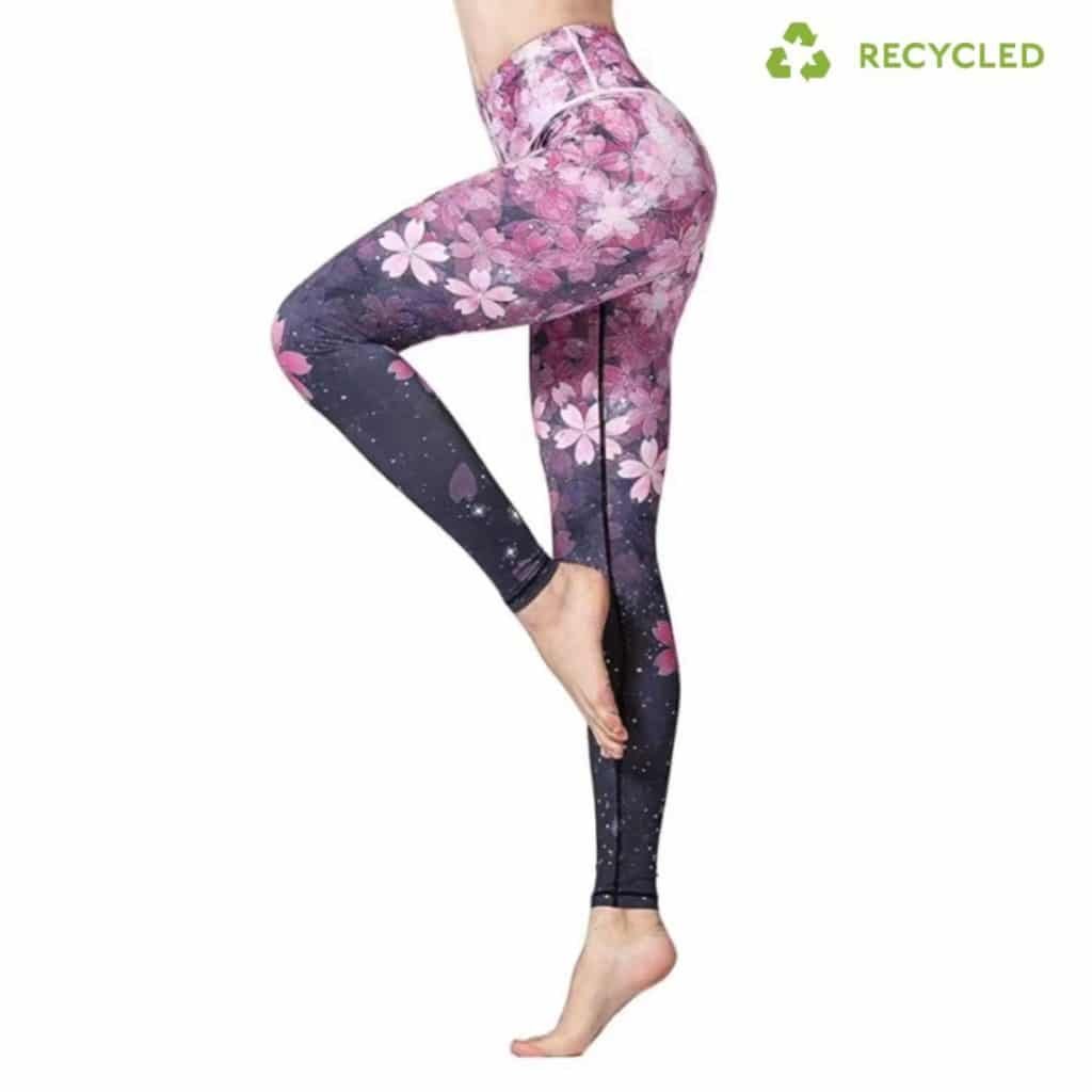 High Waisted Athletic Compression Full Length Lycra Placement Print Leggings recycled