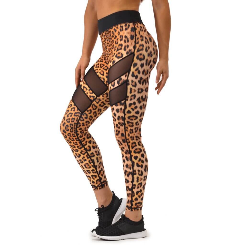 Non-See Through Leopard Printed Sustainable Fabric Sublimated Mesh Leggings