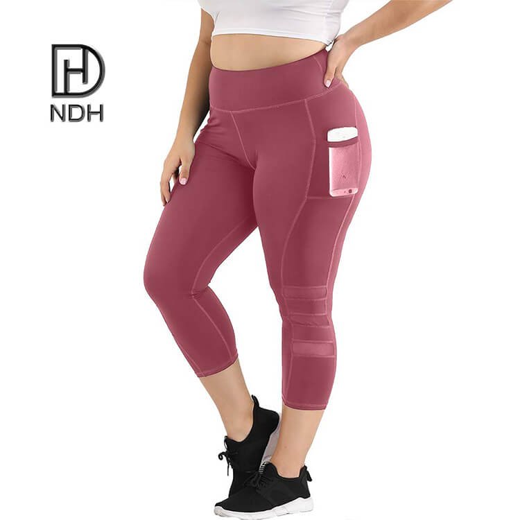 Plus Size Nylon Tricot High Waisted Leggings Moisture Wicking Activewear Leggings