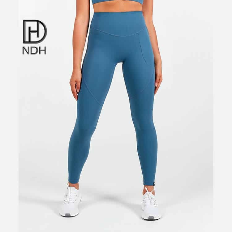 Tummy Control Flatlock Construction Ribbed Nylon Tricot Workout Leggings